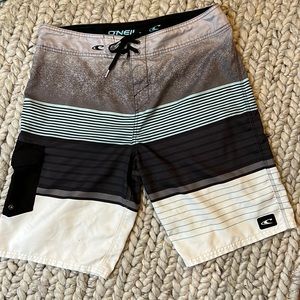 COPY - ONeill White, Blue, Black & Gray Striped Boardshort 34